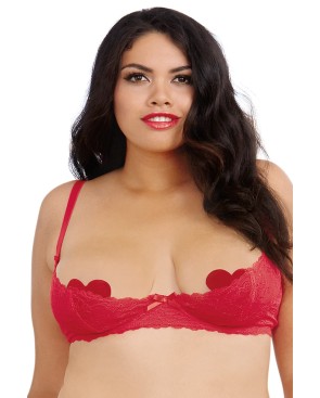 Soutien-gorge rouge grande taille demi-bonnets seins nus avec armatures