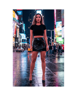 Jupe noire en simili cuir avec zip Lara