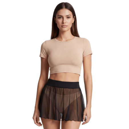Mini jupe noire en résille transparente Stella