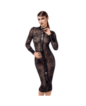 F376 Noirelle Robe à boutons mi-longue en dentelle