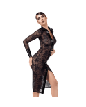 F376 Noirelle Robe à boutons mi-longue en dentelle