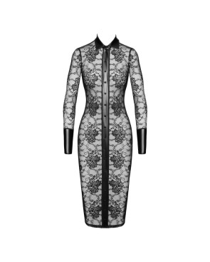 F376 Noirelle Robe à boutons mi-longue en dentelle
