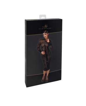F376 Noirelle Robe à boutons mi-longue en dentelle