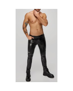 H067 Pantalon long en wetlook serpent avec poches arrière