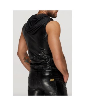 H066 Top zippé sans manches à capuche transparente, aspect serpent 