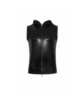 H066 Top zippé sans manches à capuche transparente, aspect serpent 