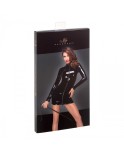F187 Mini robe en PVC avec fermeture éclair noire à double sens sur le devant