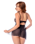 Babydoll noir en maille transparente avec dentelle imprimé animal – Mapalé Babydoll noir en maille transparente avec dentelle imprimé animal – Mapalé