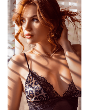 Babydoll noir en maille transparente avec dentelle imprimé animal – Mapalé