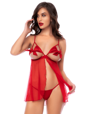 Babydoll sexy à bonnets ouverts avec string Mapalé 