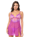 Babydoll sexy en résille brodée florale et string Babydoll sexy en résille brodée florale et string