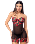 Babydoll sexy à armatures Mapalé broderie roses et string Babydoll sexy à armatures Mapalé broderie roses et string
