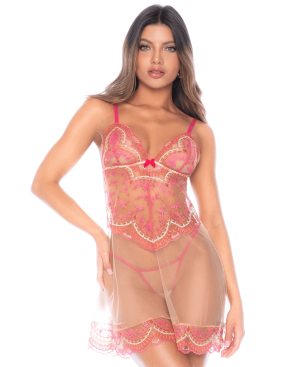 Nuisette en résille brodée avec string 