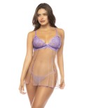 Babydoll couleur lavande et chair Verona, en dentelle et résille transparente Babydoll couleur lavande et chair Verona, en dentelle et résille transparente