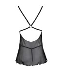 Nuisette noire en dentelle et résille transparente avec string Nuisette noire en dentelle et résille transparente avec string
