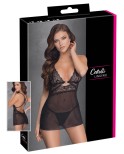 Nuisette noire en dentelle et résille transparente avec string Nuisette noire en dentelle et résille transparente avec string