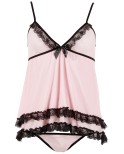 Nuisette doublée rose avec dentelle florale et string Nuisette doublée rose avec dentelle florale et string
