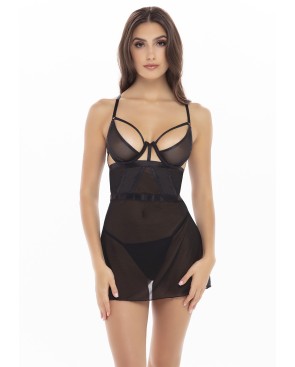 Nuisette résille noire aves string assorti