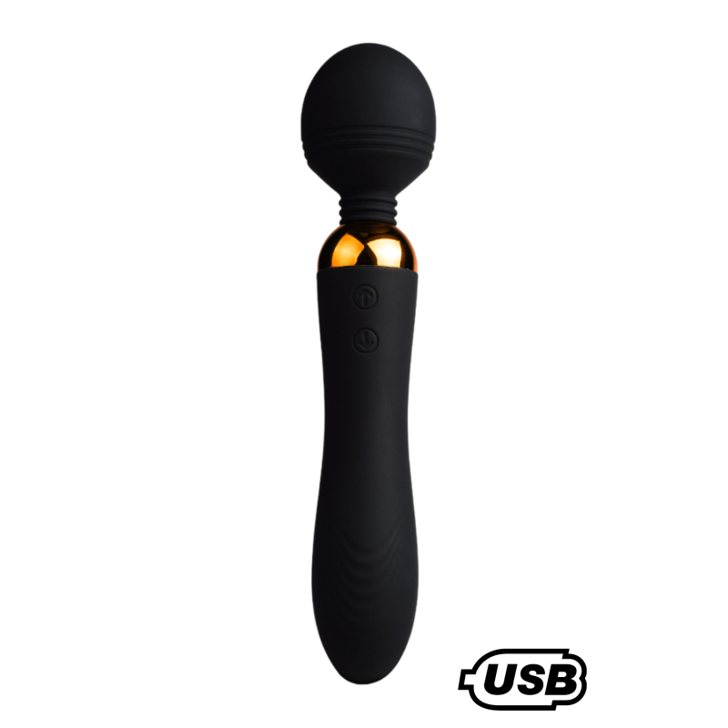SHAKE Noir, Vibromasseur Wand USB en silicone médical avec 2 puissants moteurs indépendants
