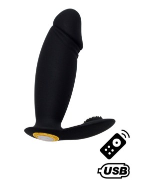 ACHILLE, Mini vibromasseur noir USB, forme pénis avec stimulation clitoridienne, avec télécommande