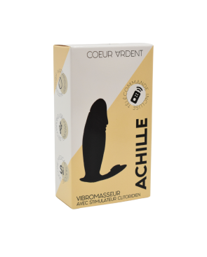 ACHILLE, Mini vibromasseur noir USB, forme pénis avec stimulation clitoridienne, avec télécommande