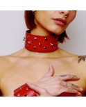 Collier en cuir avec pics Rouge Collier en cuir avec pics Rouge