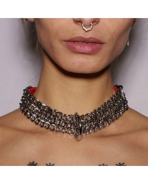 Collier Chaines cuir rouge