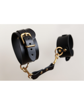 Menottes en cuir Collection Anneaux NOIR  GOLD