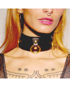 Collier en cuir Collection Anneaux NOIR  GOLD