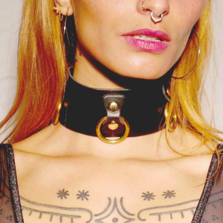 Collier en cuir Collection Anneaux NOIR  GOLD