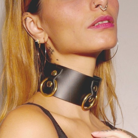 Collier en cuir Collection Anneaux NOIR  GOLD
