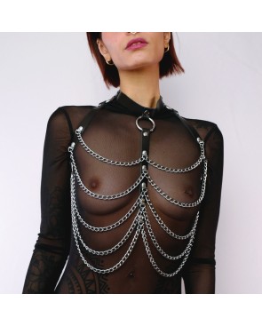 Harnais de poitrine cuir et chaines Noir