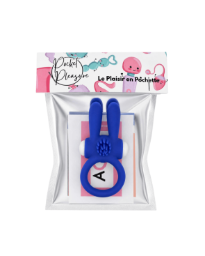 Anneau Vibrant Rabbit Bleu Silicone 1 dosette de lubrifiant — Pocket Pleasure