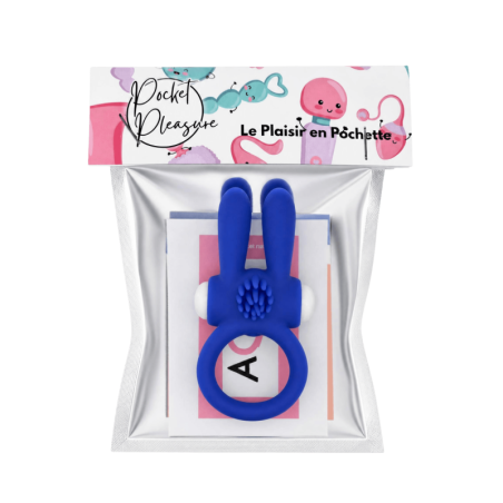 Anneau Vibrant Rabbit Bleu Silicone 1 dosette de lubrifiant — Pocket Pleasure