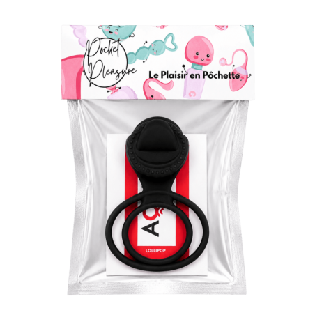Anneau vibrant 1 seul mode de vibration très extensible noir Pocket Pleasure  1 dosette de lubrifiant