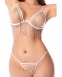 Ensemble lingerie blanc ouvert avec franges scintillantes – Mapalé