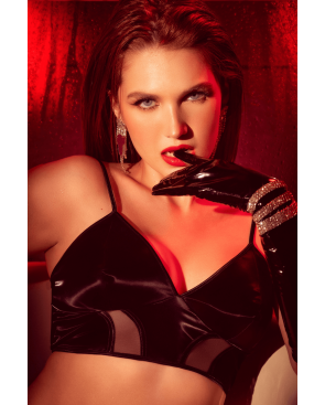 Ensemble lingerie noir effet wetlook et maille transparente – Mapalé
