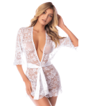 Kimono blanc en dentelle florale transparente avec ceinture – Mapalé Kimono blanc en dentelle florale transparente avec ceinture – Mapalé