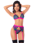 Ensemble lingerie 3 pièces bleu et rose brodé avec sequins – Mapalé Ensemble lingerie 3 pièces bleu et rose brodé avec sequins – Mapalé