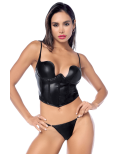 Ensemble sexy 2 pièces noir en similicuir avec bustier à armatures Ensemble sexy 2 pièces noir en similicuir avec bustier à armatures