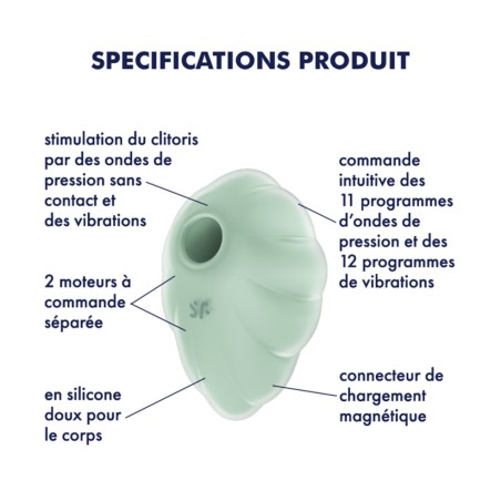 Stimulateur clitoridien par onde de pression sans contact et par vibration USB vert menthe, Cloud Dancer Satisfyer