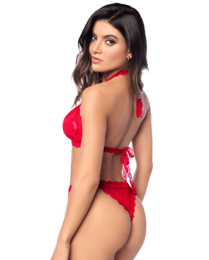 Ensemble sexy 2 pièces en dentelle romantique avec haut et string assorti