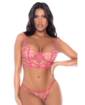Ensemble 2 pièces résille brodée rose Ensemble 2 pièces résille brodée rose