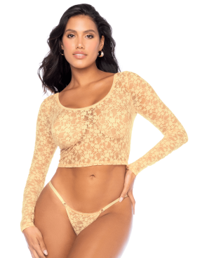 Ensemble 2 pièces en dentelle jaune pastel, crop top et string