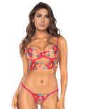 Ensemble 2 pièces brodé rose et bleu, bustier et string Ensemble 2 pièces brodé rose et bleu, bustier et string