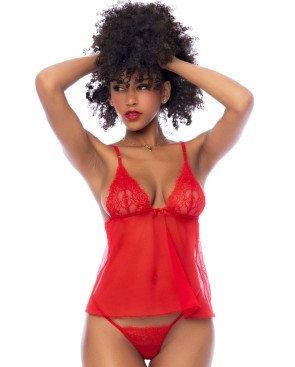 Nuisette courte rouge et string assorti