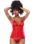 Nuisette courte rouge et string assorti 