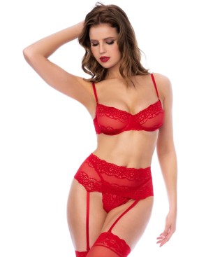 Ensemble 3 pièces en dentelle rouge