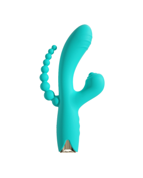 Vibromasseur triple stimulation USB turquoise Snappy Bunny