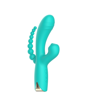 Vibromasseur triple stimulation USB turquoise Snappy Bunny